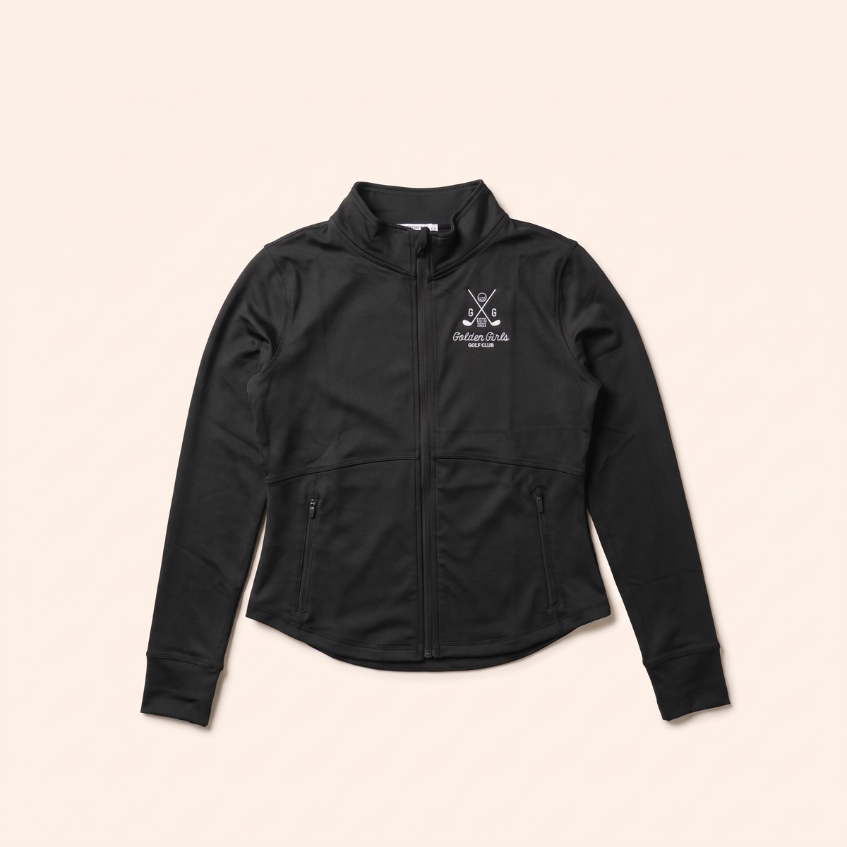 Black full-zip jacket with crossed clubs embroidery