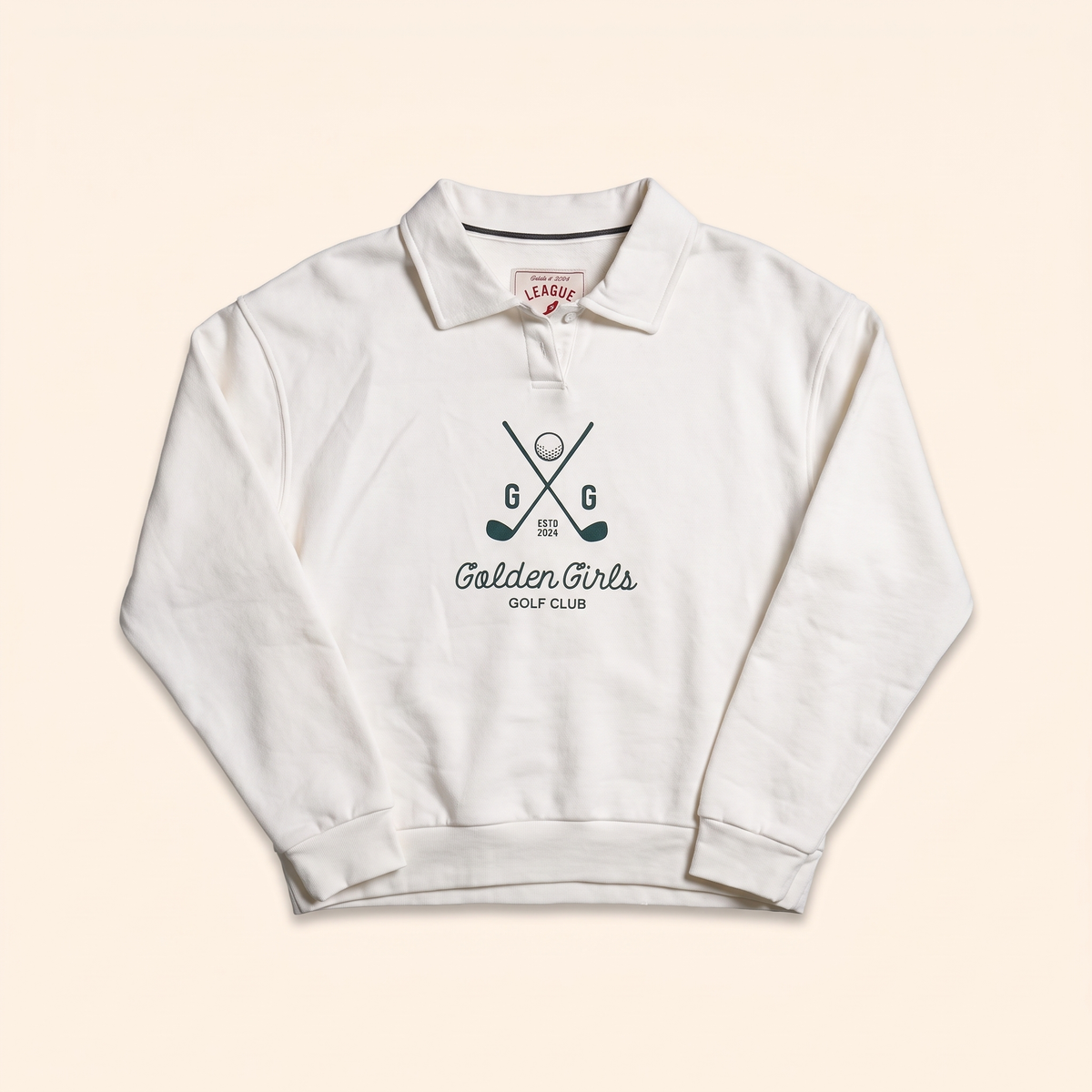 Ivory collared sweatshirt with crossed clubs GG print