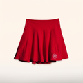 Red pleated skirt with white GG circle mark
