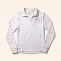 White long-sleeve collared polo with laurel golfer crest