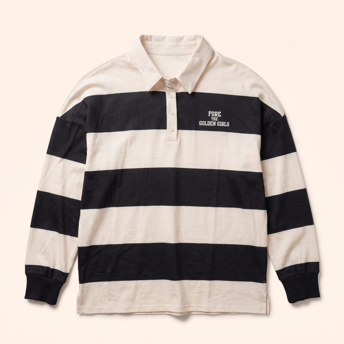 Navy and cream stripe rugby polo