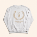 White crewneck with gold laurel golfer print
