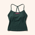 Green cami with pink script logo, front