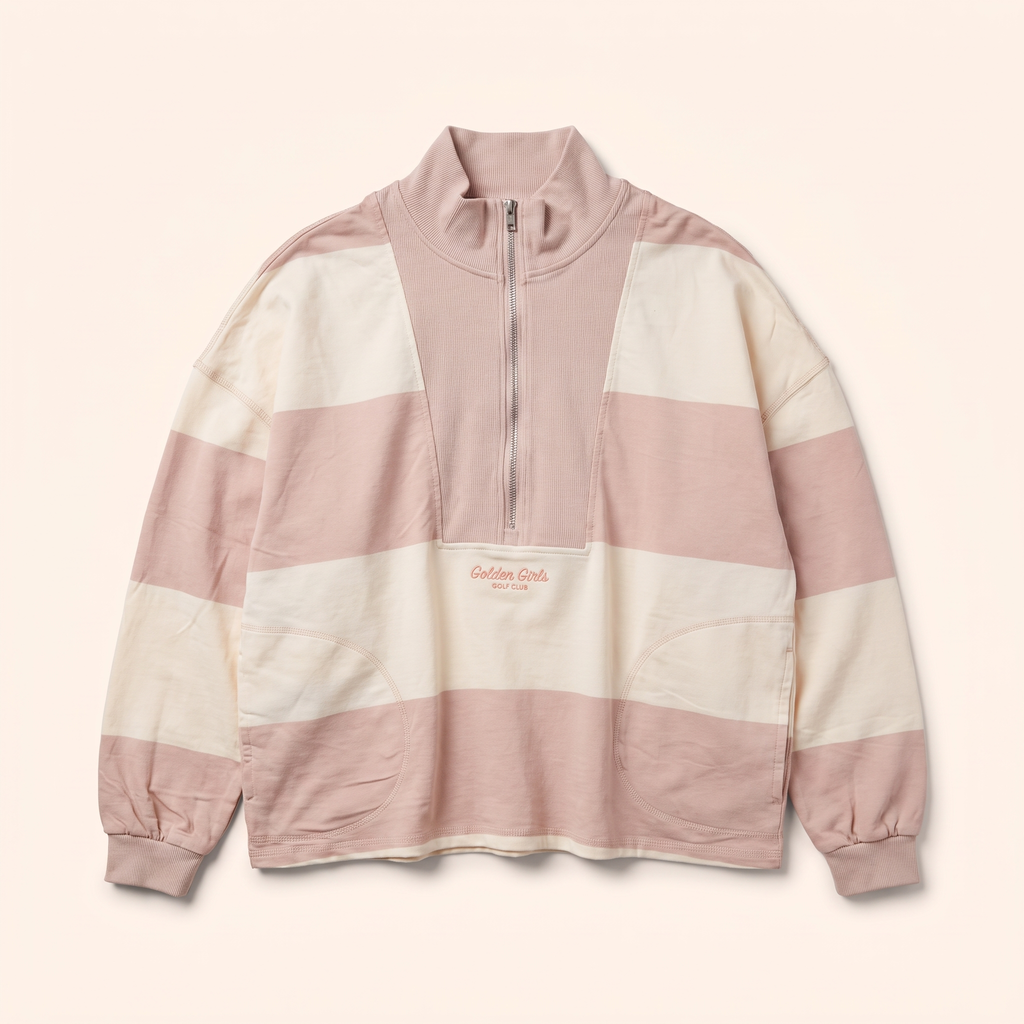 Blush and cream stripe quarter-zip pullover