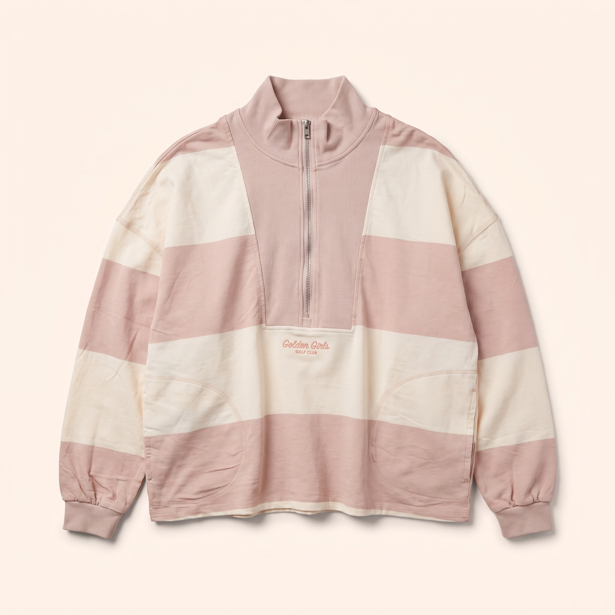 Blush and cream stripe quarter-zip pullover