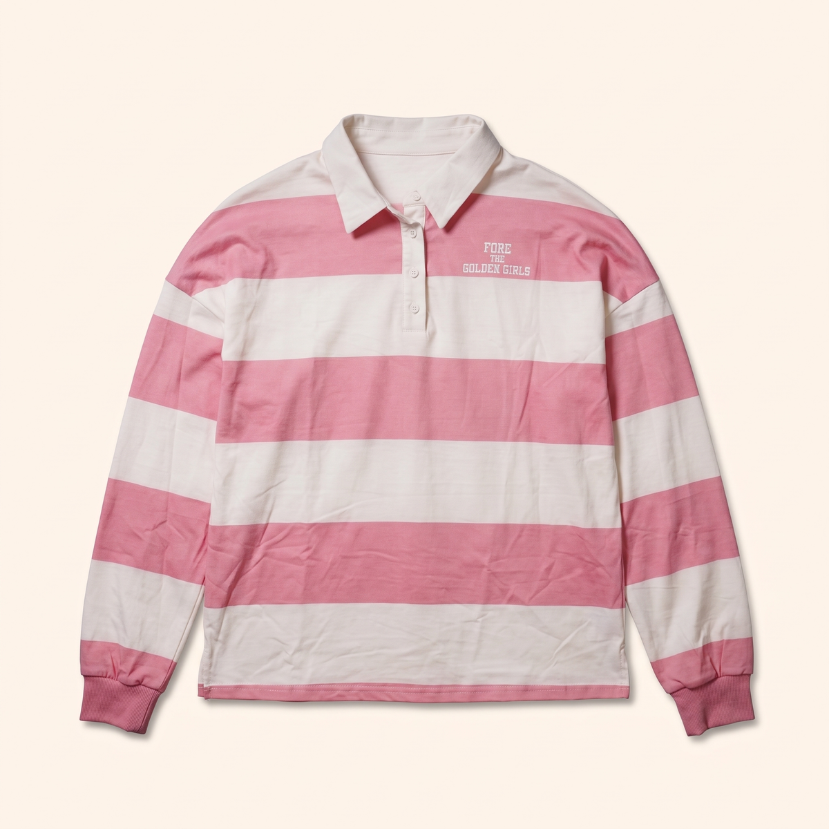 Pink and cream stripe rugby polo
