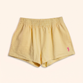 Butter yellow shorts with pink golfer embroidery