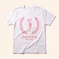 White tee with rose laurel golfer print