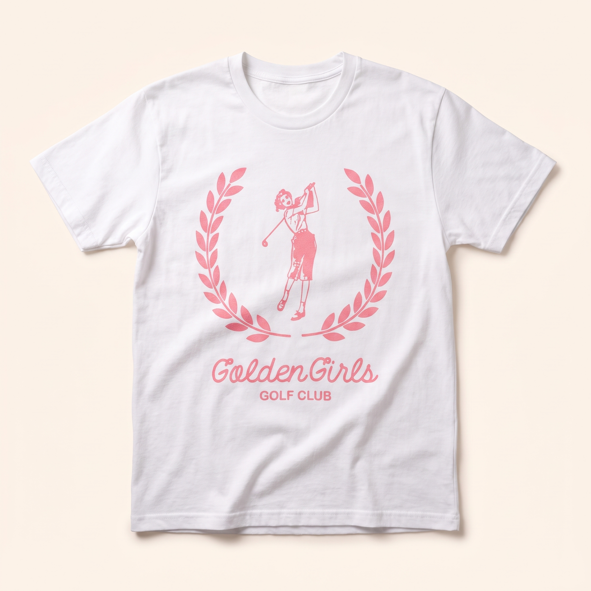 White tee with rose laurel golfer print