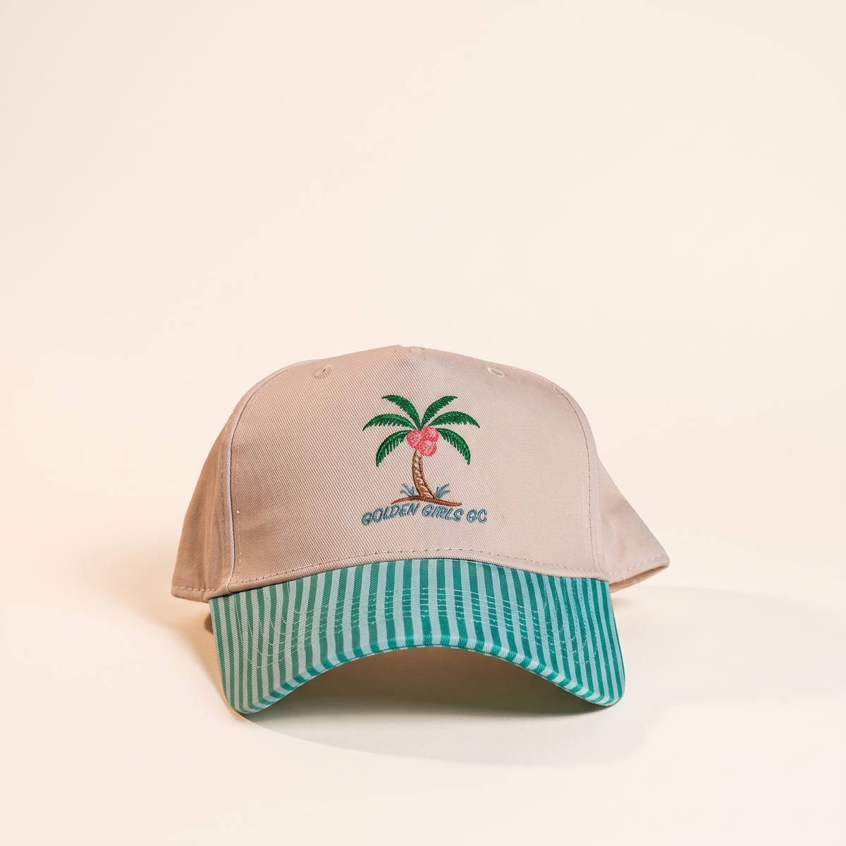 Sand palm tree cap with teal stripe brim