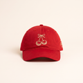 Red dad cap with cream cherry and bow embroidery